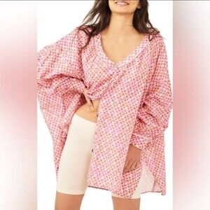 Intimately Free People Linen Blend Daydream Pink & Purple Tunic Oversized XS 17q